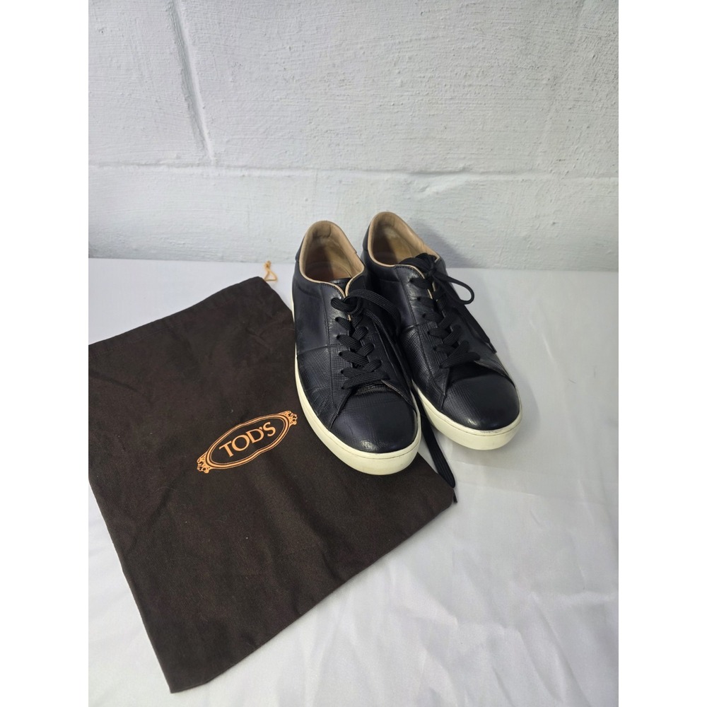 Tods Italy Sneaker Men US 8 Black Leather Lace Up Old‎ Money Minimalist
